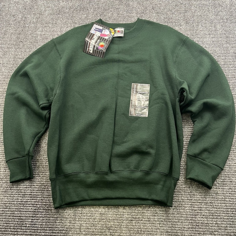 Vintage 90's FRUIT OF THE LOOM Blank Fleece Lined Crew Neck Sweater Medium NWT - Picture 1 of 5